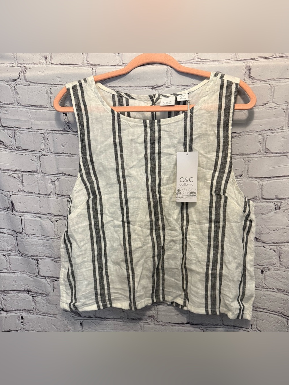 C&C California Black & White Striped Linen Tank